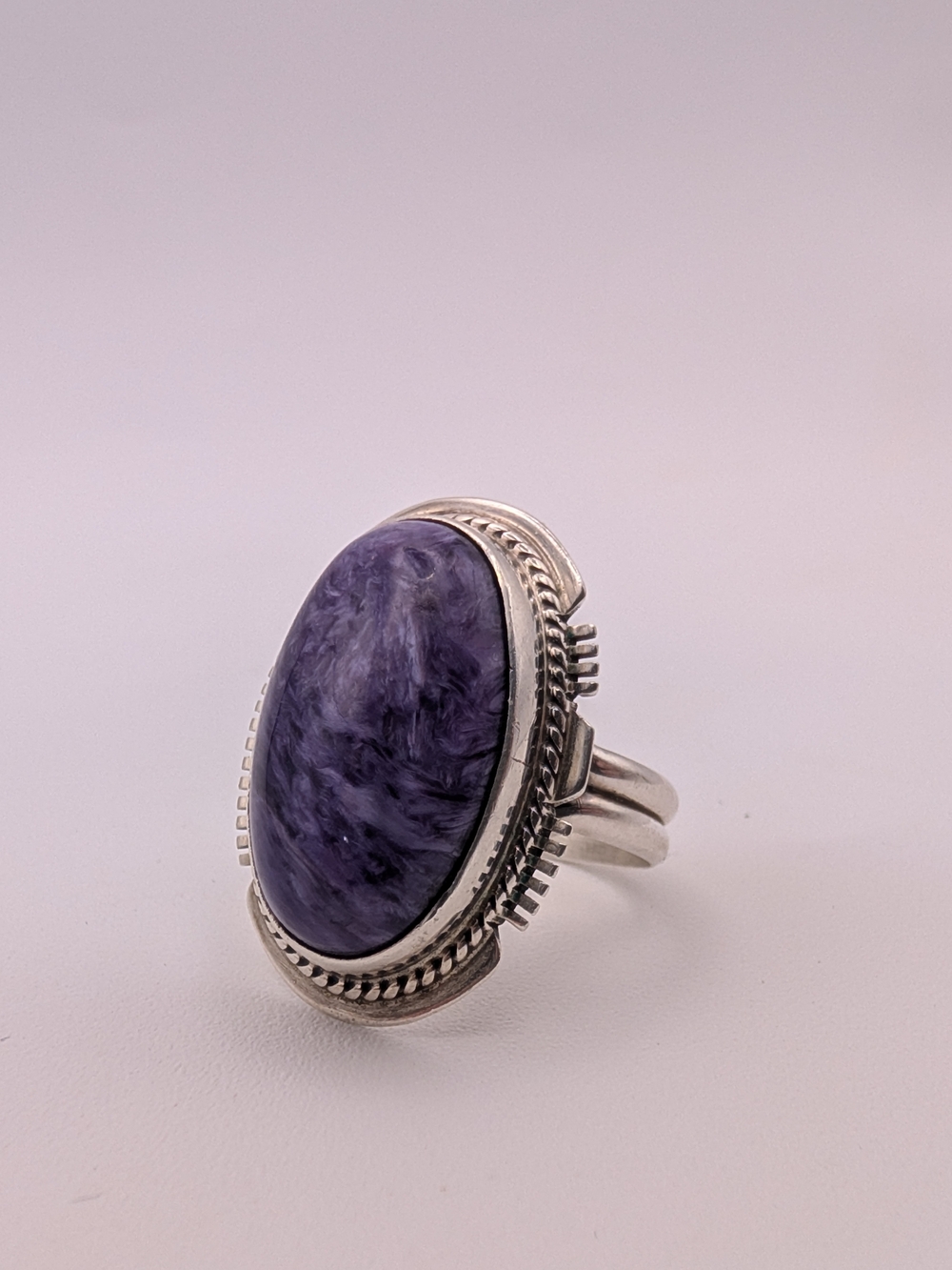 Sterling Silver Purple Stone Oval Statement Ring